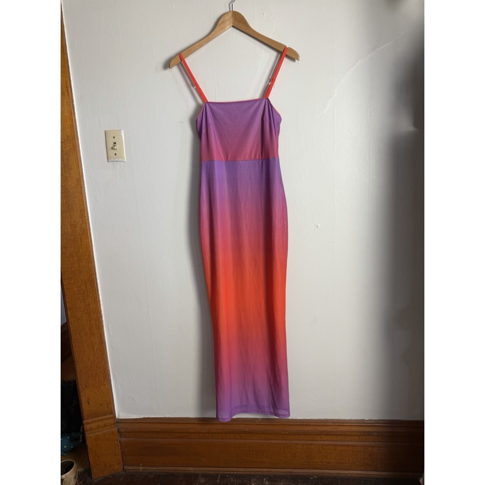 Y2K Maxi Ombré Sunset Mesh‎ Dress Lined Bodycon Forever 21 Vintage Festival A